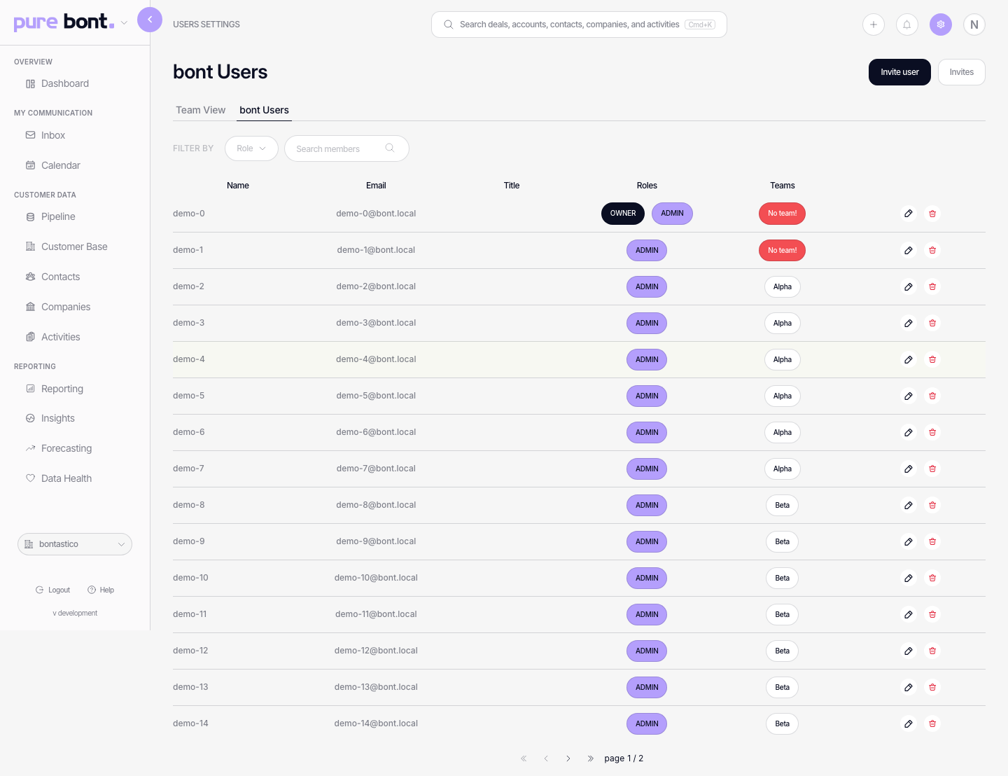 Members tab with a list of active users, role chips and per-row action icons