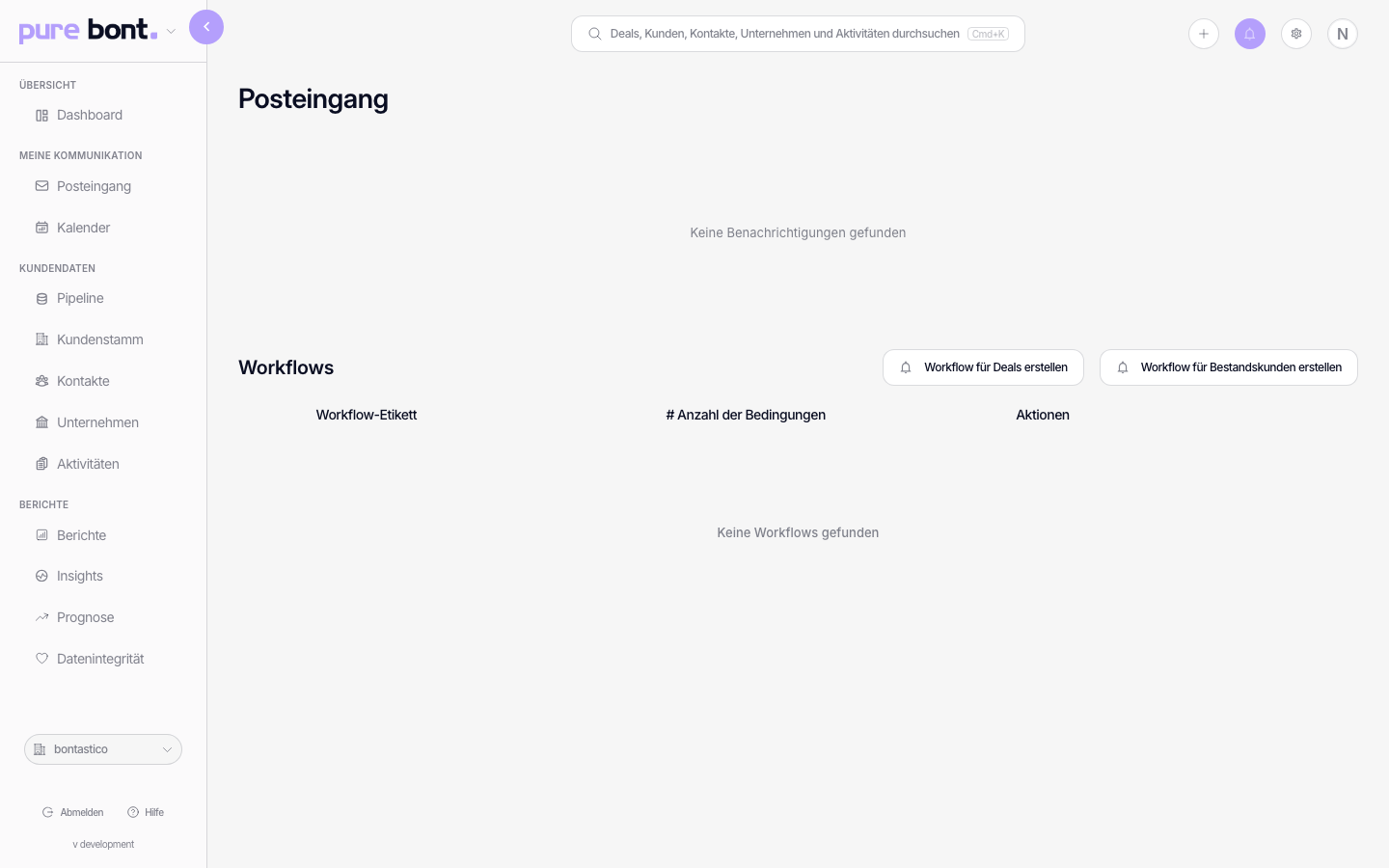 Persönliche Inbox-Liste mit Benachrichtigungen und Zeitstempeln